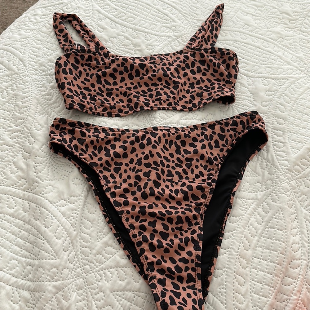 Nasty Gal High Waisted Animal Print Leopard Cheeky Bikini Set